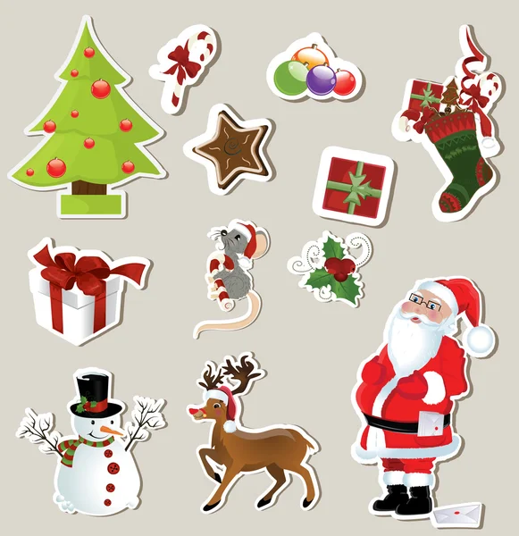 Коллекция милых рождественских наклеек для вашего дизайна — стоковый вектор