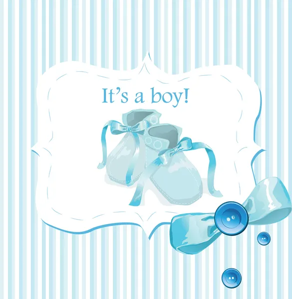 Carte d'invitation chaussures bébé bleu — Image vectorielle