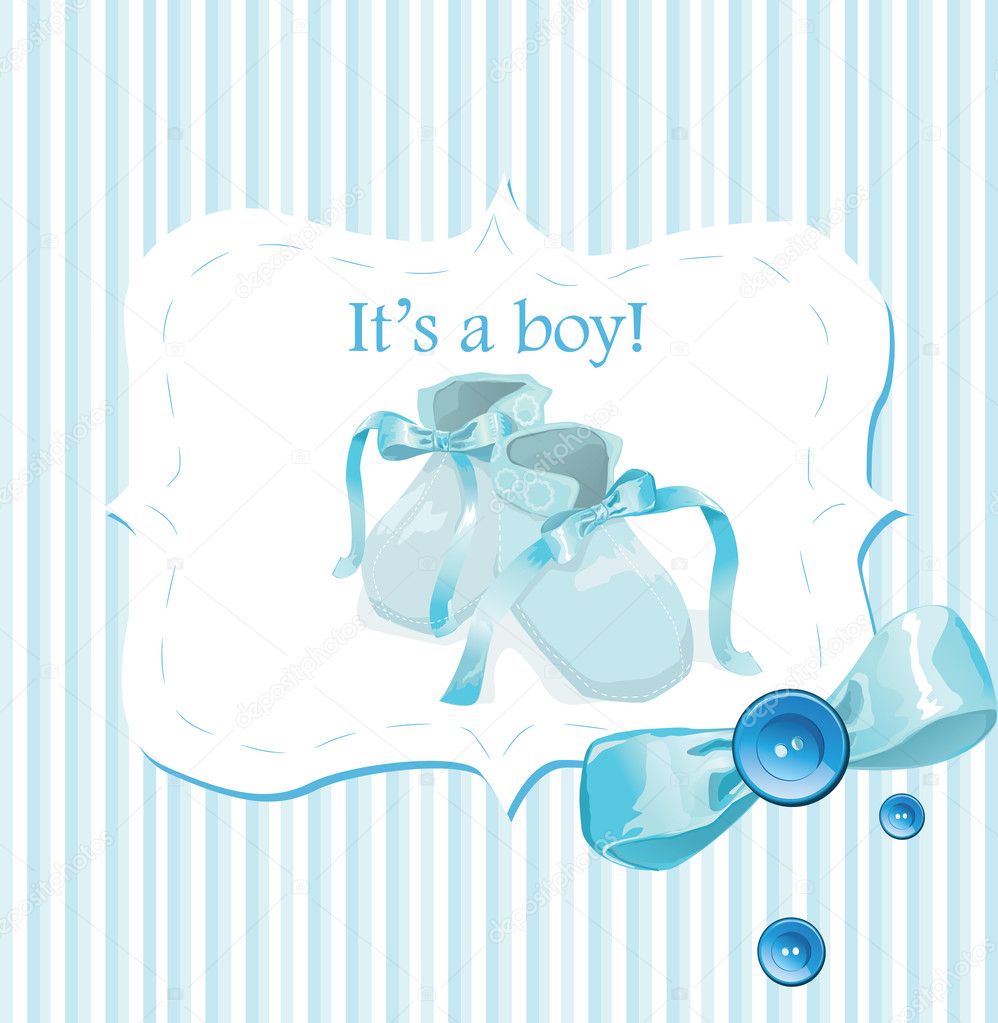 Blue baby shoes invitation card