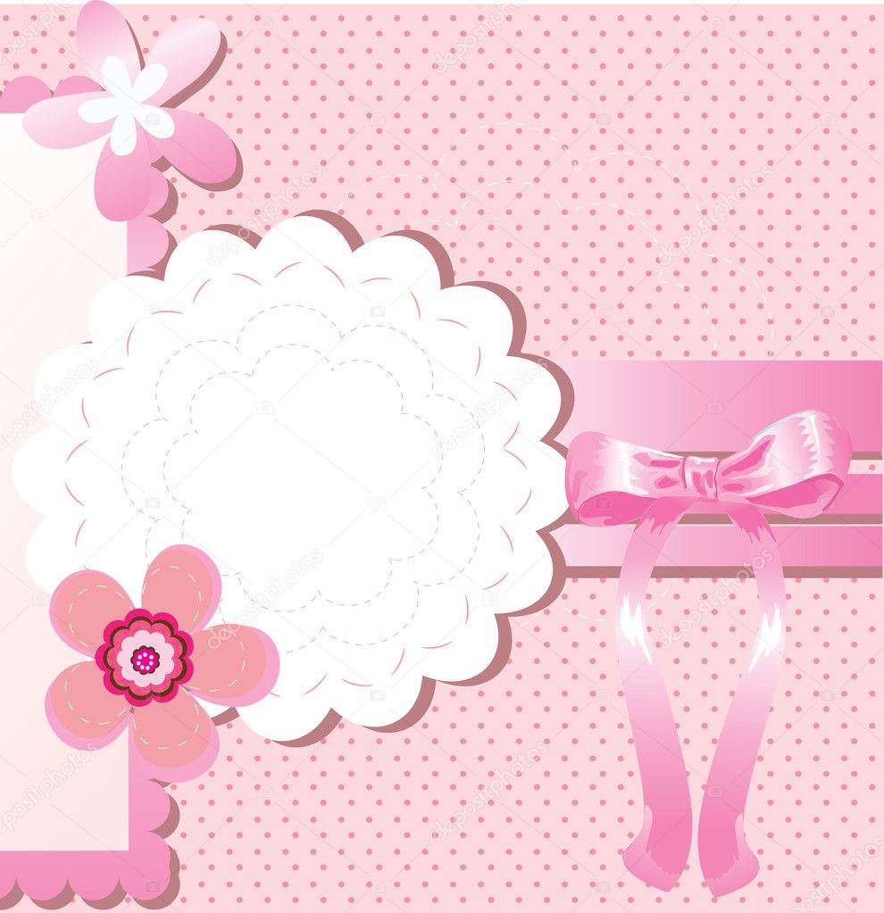 Card for greeting or congratulation with the pink bow