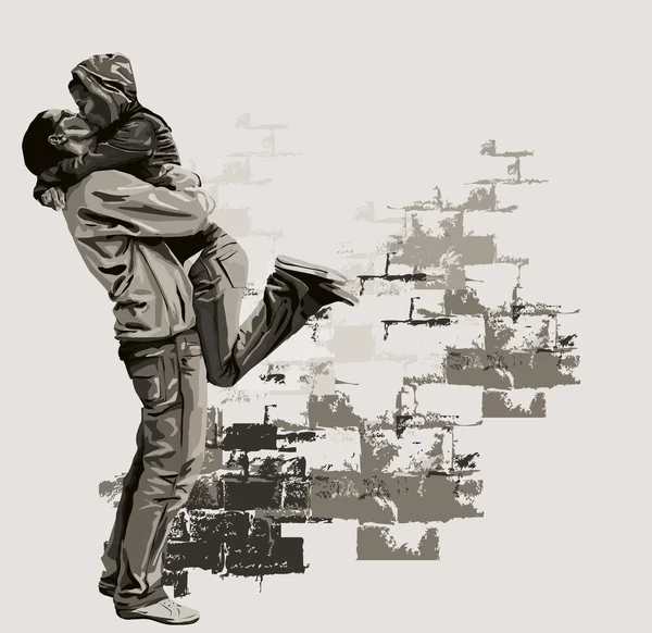 Una joven pareja besándose . — Vector de stock