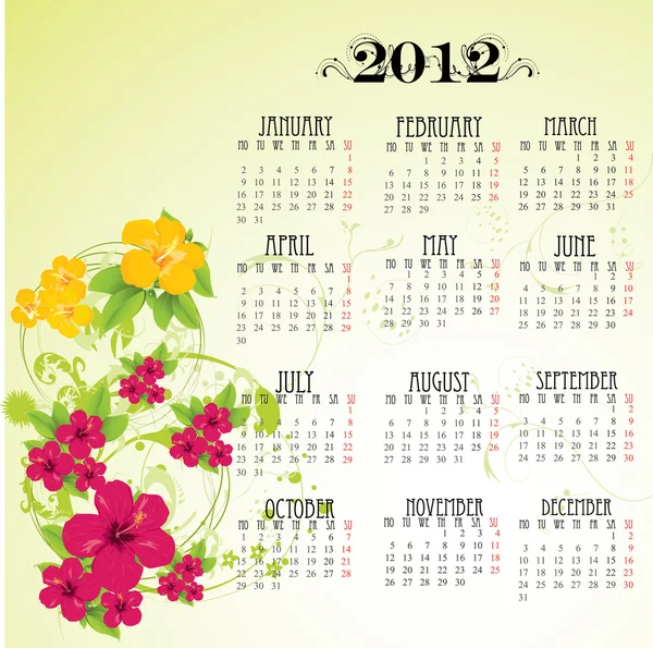 Kalender 2012 met roze bloemen — Stockvector