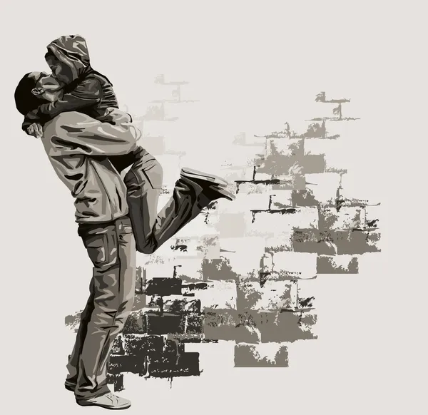 Um jovem casal beijando uns aos outros . Gráficos Vetores