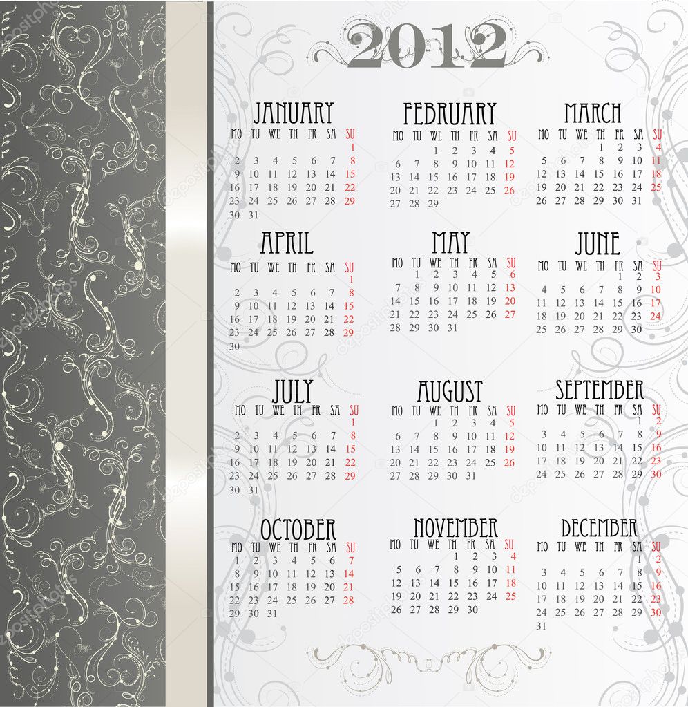 Template for calendar 2012 with flowers