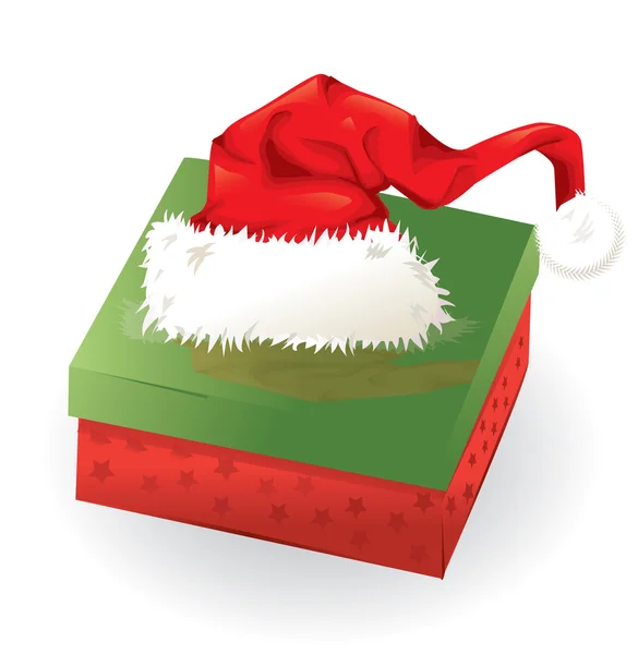 Vánoční krabice a santa hat. — Stockový vektor