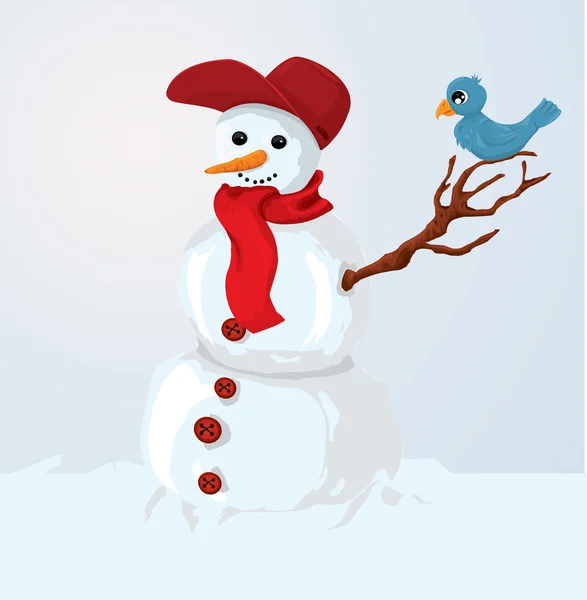 Snowman and bird — Stock Vector