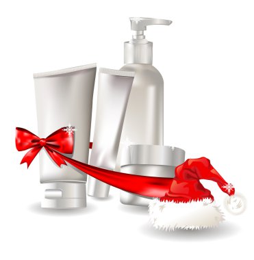 Cosmetic container gift set with santa hat clipart