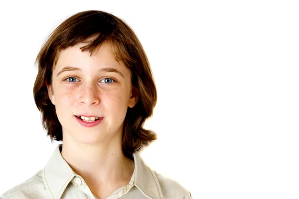 10 代の少年の白い背景で隔離の肖像 — ストック写真