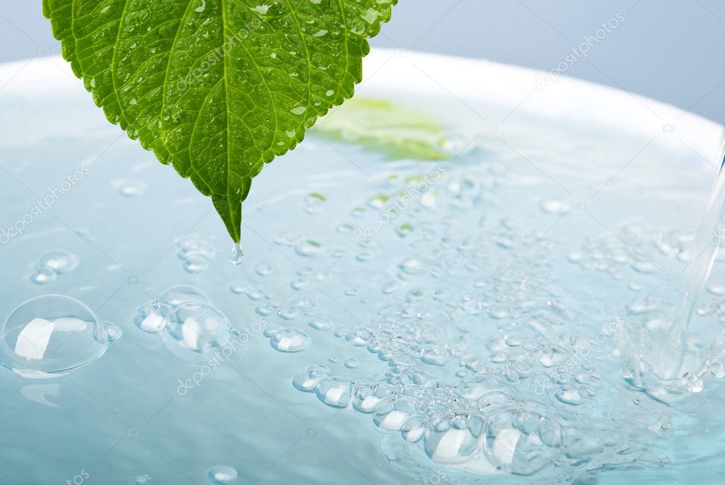 Wellness concept with leaf and bath