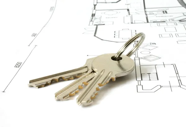 stock image Keys on an architecture-plan