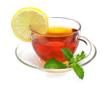 Cup tea with mint and lemon clipart