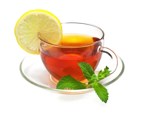 Cup tea with mint and lemon — Stock Photo, Image