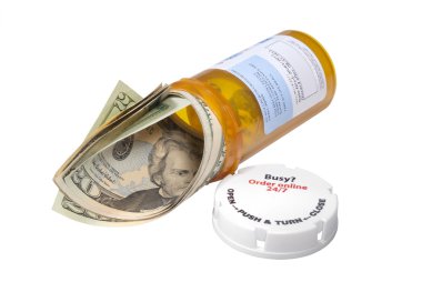 Cost of drugs, isolated clipart