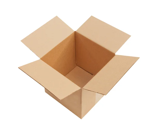 Відкрита, порожня гофрована картонна коробка, ізольована — стокове фото
