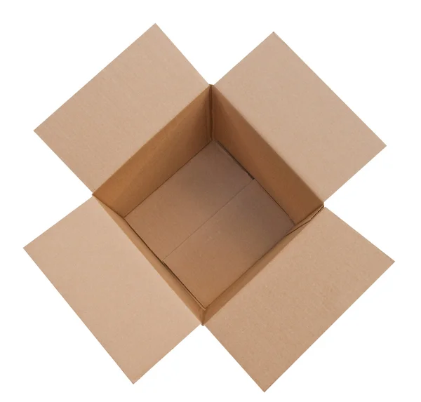 Open, empty corrugated cardboard box, isolated — Stock Photo, Image