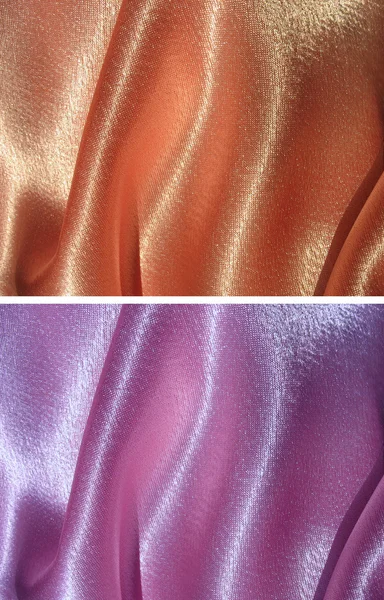 Set of 2 draped satin backgrounds - peachy and lilac — Stock Photo, Image