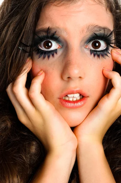 Terrified girl in extreme makeup — Stock Photo, Image