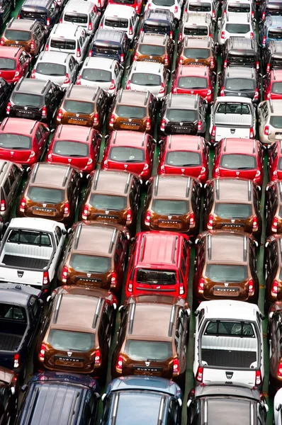 Many cars transported to their selling location — Stock Photo, Image