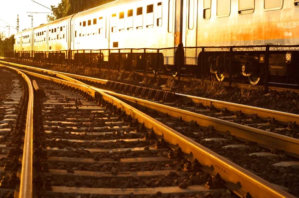 Järnvägen på den gyllene timmen — Stockfoto