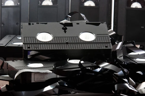 Old VHS tapes ripped apart — Stock Photo, Image