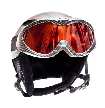 Ski helmet and ski goggles isolated on white background clipart