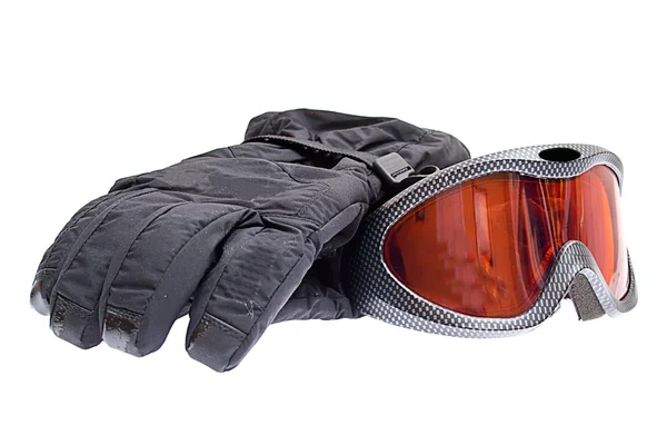 stock image Ski snowboard goggles with gloves isolated on white background