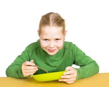 Girl eats isolated on white clipart