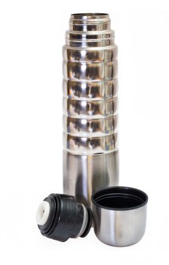 Beyaz backgroung izole metal termos