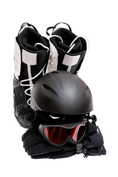 stock image Ski helmet, goggles, gloves, boots on a white background