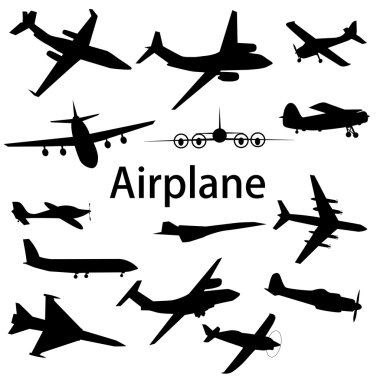 Collection of different airplane silhouettes illustratio