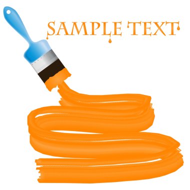 mavi boya fırçası ile turuncu boya ve örnek metni için bir yer.