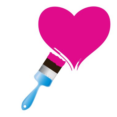 Paintbrush and pink heart. Abstract love concept illustration. clipart