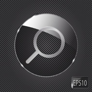 Glass Search button icon on metal background illustratio