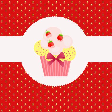 Strawberry cake on strawberry background illustration.