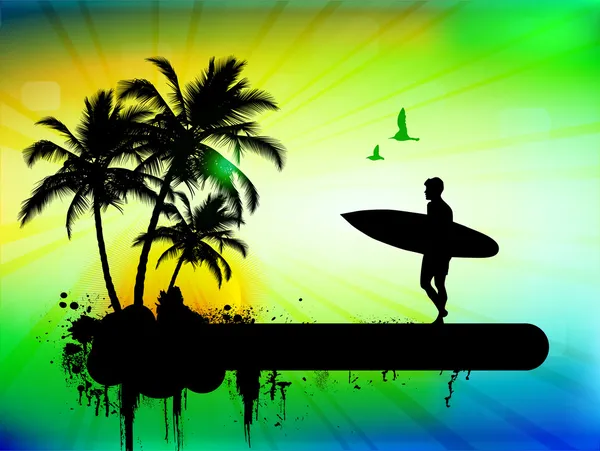 Тропический фон с серфером на абстрактном фоне — стоковое фото