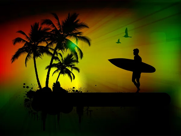 Tropische achtergrond met surfer in abstracte achtergrond — Stockfoto
