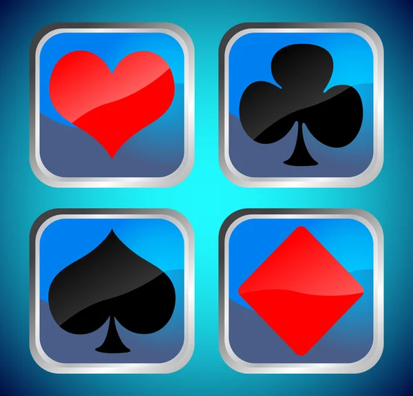 Blaue Tasten mit Pokerkarten-Symbolen — Stockfoto