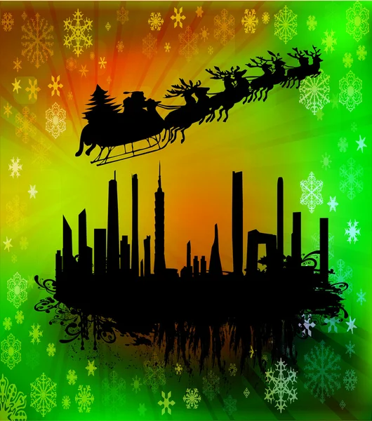 Babbo Natale che vola sopra la città — Foto Stock