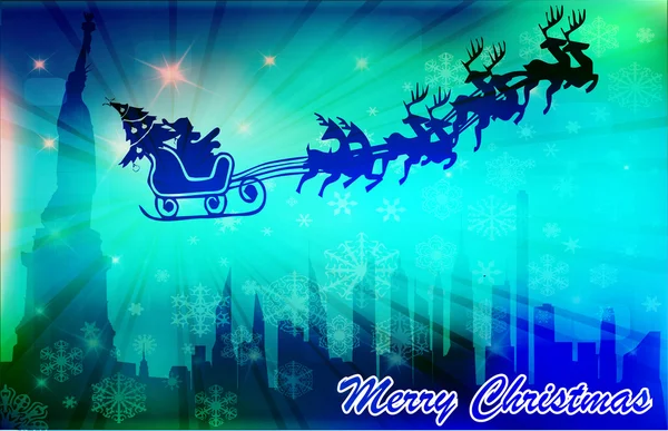 Santa Claus volando sobre la ciudad — Foto de Stock