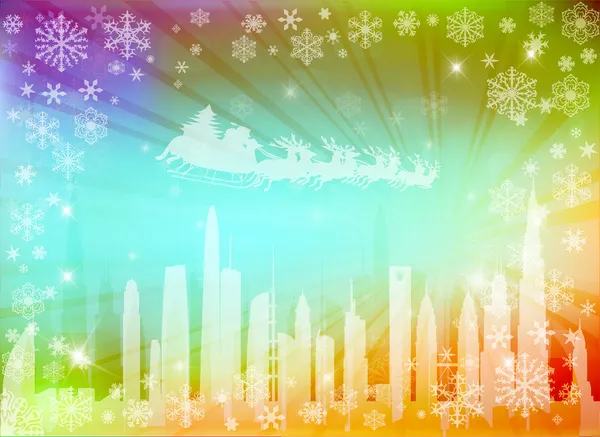 Kerstman vliegen boven de stad — Stockfoto