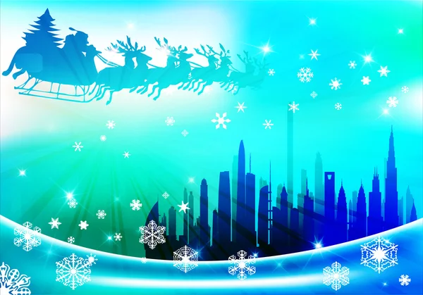 Śnięty Mikołaj latające nad miastem — Zdjęcie stockowe