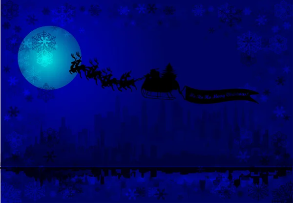 Sylwetka Ilustracja Latający Mikołaj i Boże Narodzenie reniferów — Zdjęcie stockowe