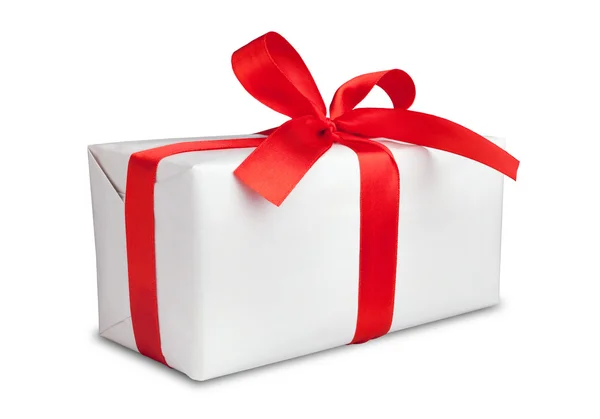 Witte doos met een rood lint en boog — Stockfoto