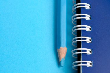 Blue pencil and spiral of notebook