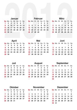 Calendar for 2012 - german clipart