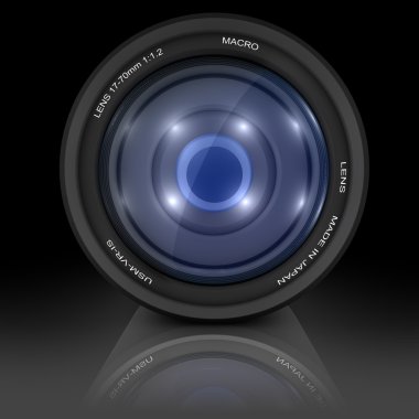 Camera Lens on black background clipart