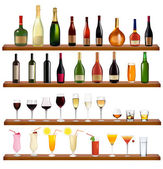 készlet különböző italok és palackok a falon. vektoros illusztráció