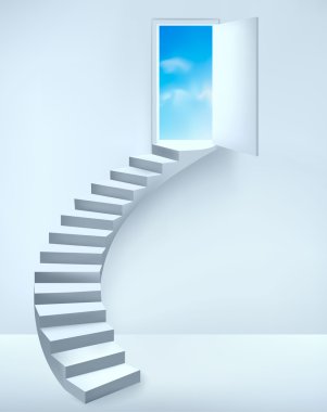 Staircase ending into an open door to a dreamy place. Vector illustration. clipart