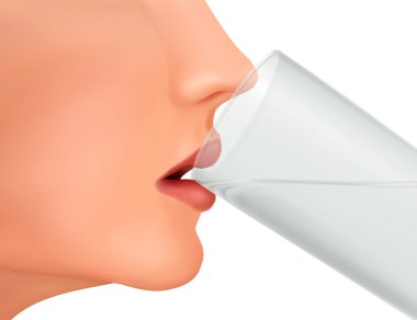 The close-up face of drinking young woman. Vector. clipart