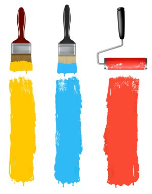 Set of colorful paint roller brushes. Vector illustration.